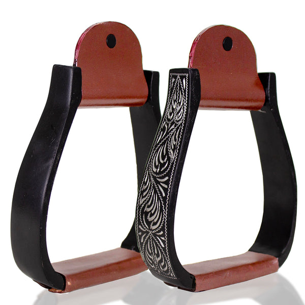 Tahoe Tack Black Engraved Adult Western Show Stirrups for Western Saddles