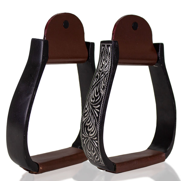 Tahoe Tack Black Engraved Adult Western Show Stirrups for Western Saddles