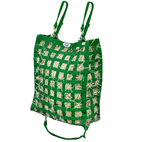 Hunter green four sided hay bag.