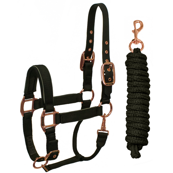 Derby Originals Desert Rose Collection Rose Gold Reflective Safety Flex-Webb Horse Halters with Matching Lead Ropes