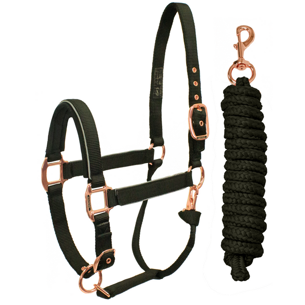 Derby Originals Desert Rose Collection Rose Gold Reflective Safety Stable Horse Halters with Matching Lead Ropes