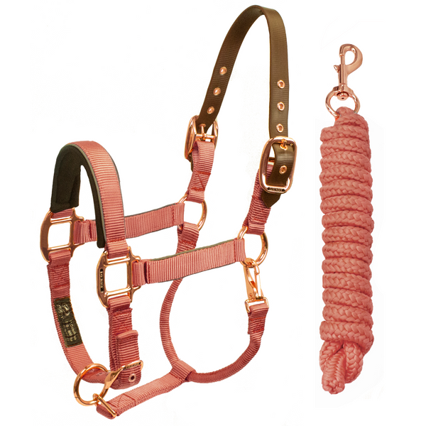 Derby Originals Desert Rose Collection Rose Gold Reflective Safety Flex-Webb Horse Halters with Matching Lead Ropes