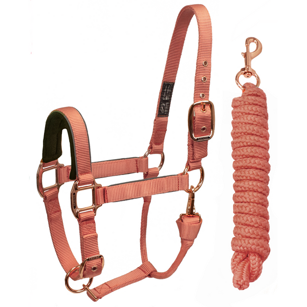 Derby Originals Desert Rose Collection Rose Gold Reflective Safety Stable Horse Halters with Matching Lead Ropes