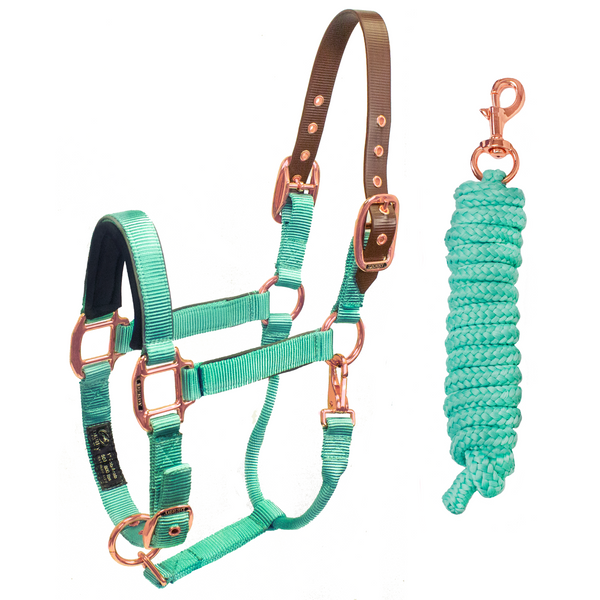 Derby Originals Desert Rose Collection Rose Gold Reflective Safety Flex-Webb Horse Halters with Matching Lead Ropes
