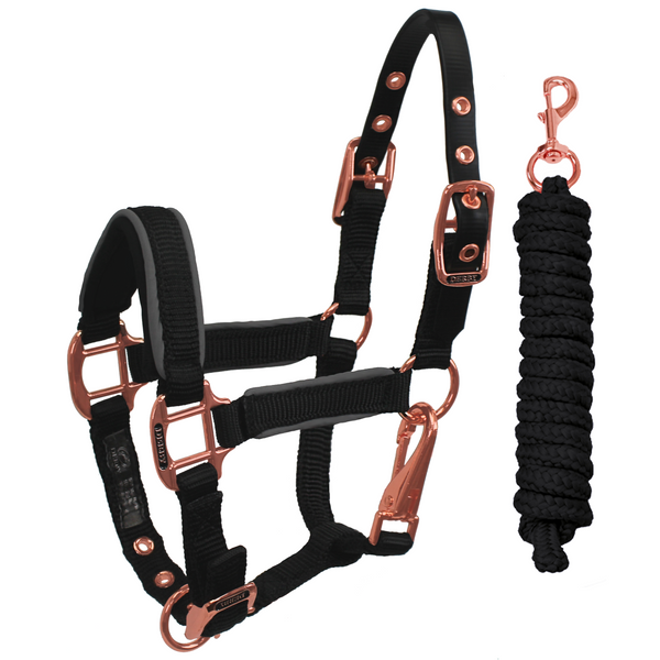 Derby Originals Desert Rose Collection Rose Gold Reflective Safety Flex-Webb Horse Halters with Matching Lead Ropes