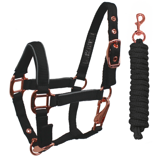 Derby Originals Desert Rose Collection Rose Gold Reflective Safety Stable Horse Halters with Matching Lead Ropes