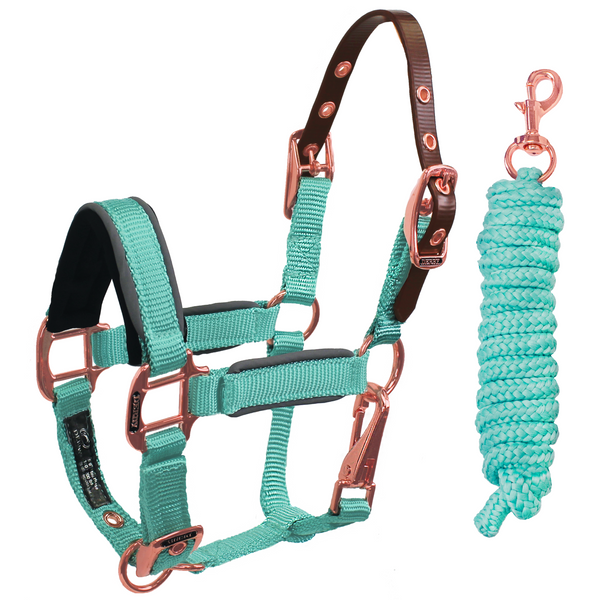 Derby Originals Desert Rose Collection Rose Gold Reflective Safety Flex-Webb Horse Halters with Matching Lead Ropes