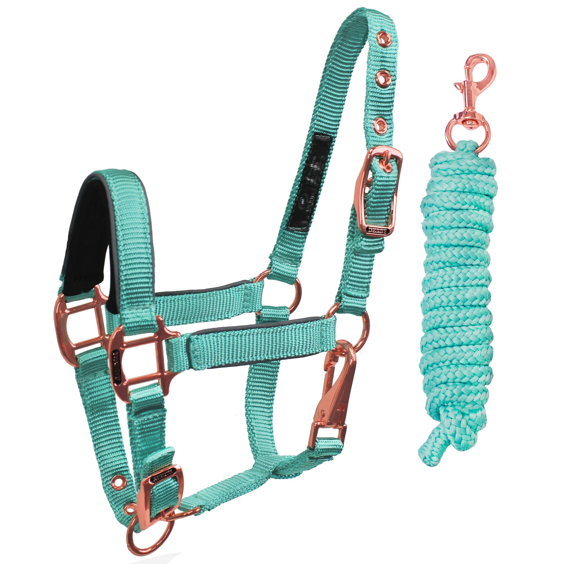 Derby Original Reflective Safety Stable Horse Halters Rose Gold Turquoise Main