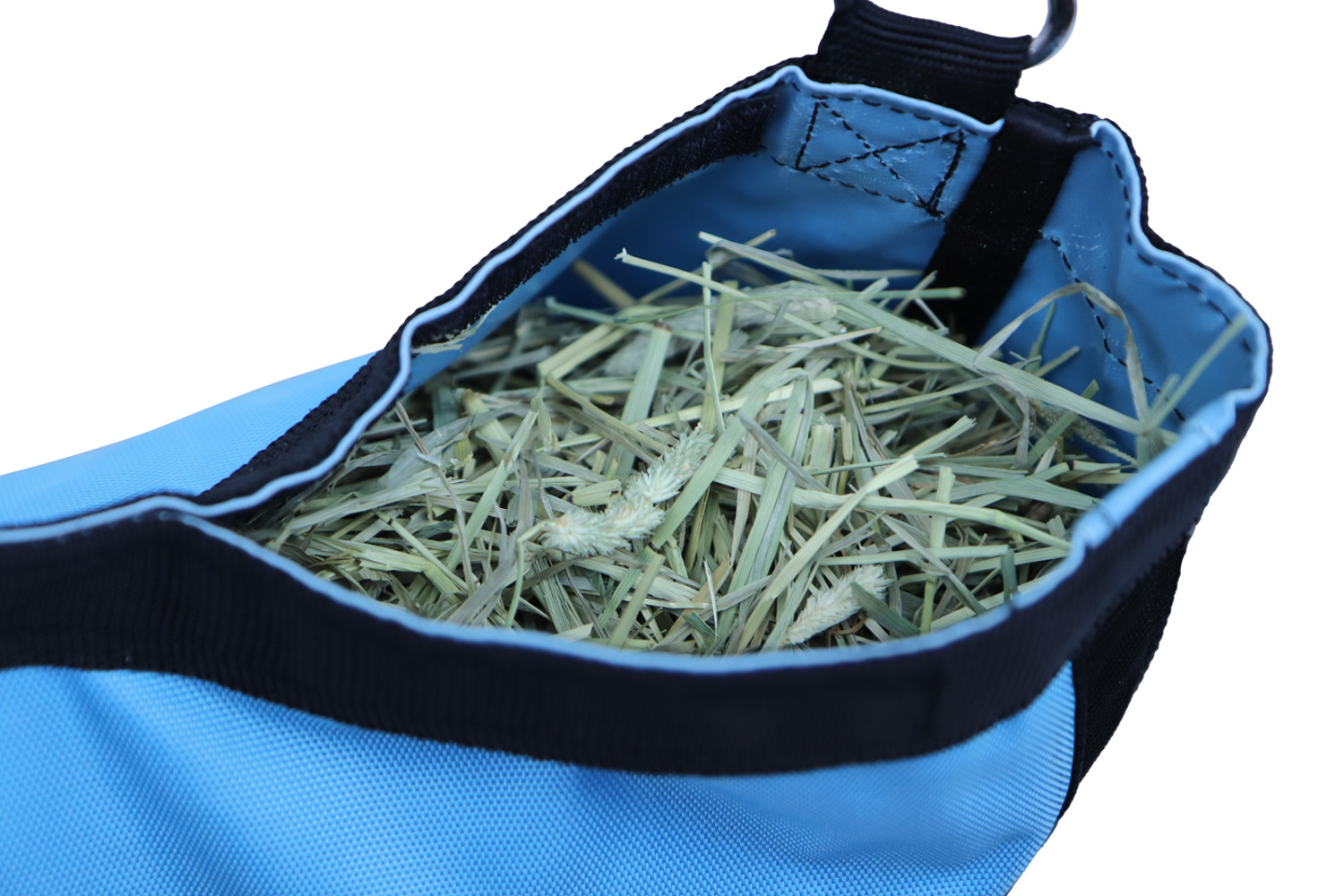 CuteNfuzzy Small Hay Bag for Guinea Pigs and Rabbits with Super Tough Bottom - Blue Closeup Velcro