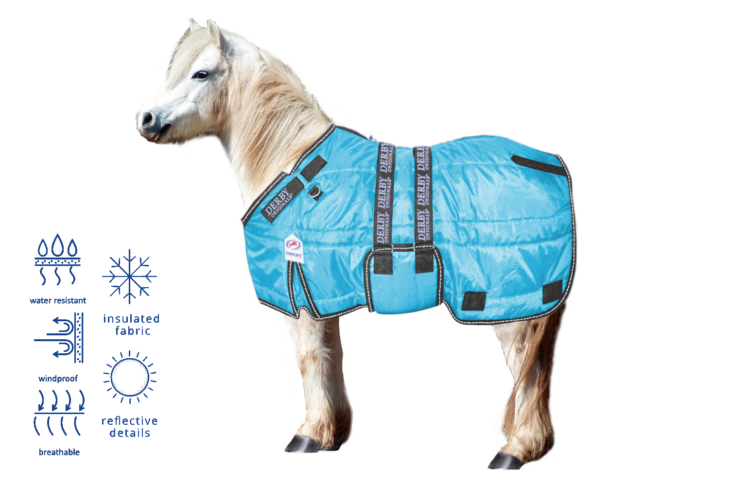 Derby Originals Nordic Tough Closed Front 420D Winter Mini Horse and Pony Stable Blanket Blue Details