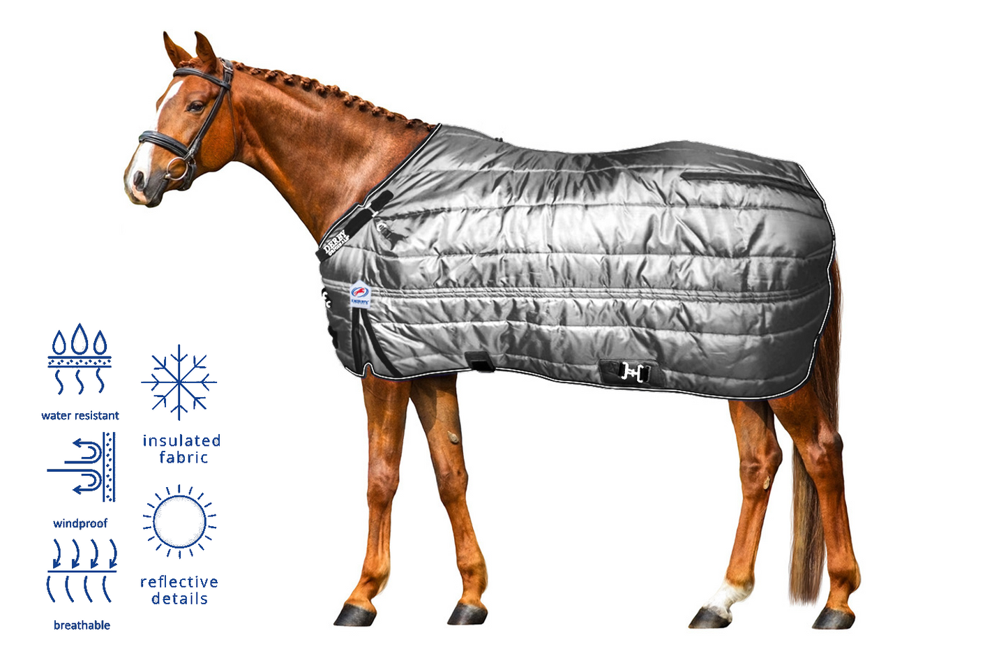 Derby Originals Nordic Tough West Coast 420D Reflective Winter Horse Stable Blanket 200g Medium Weight Charcoal details