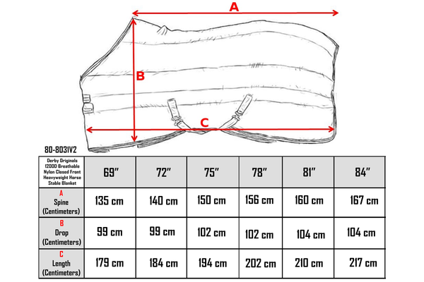 Derby Originals Nordic Tough Closed Front 1200D  Reflective Winter Horse Stable Blanket 300g Heavy Weight 1 Year Warranty