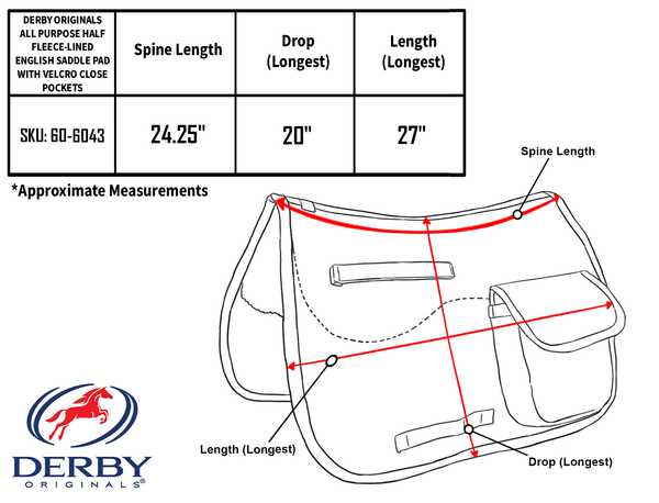 Derby Originals All Purpose Half Fleece-lined English Saddle Pad with Velcro Close Pockets