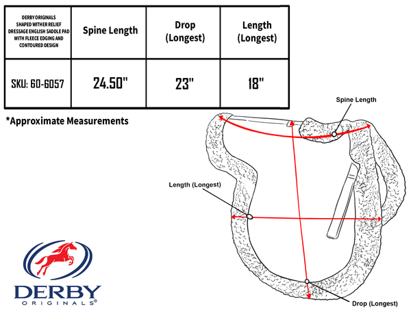 Derby Originals Shaped Wither Relief Dressage English Saddle Pad with Fleece Edging and Contoured Design