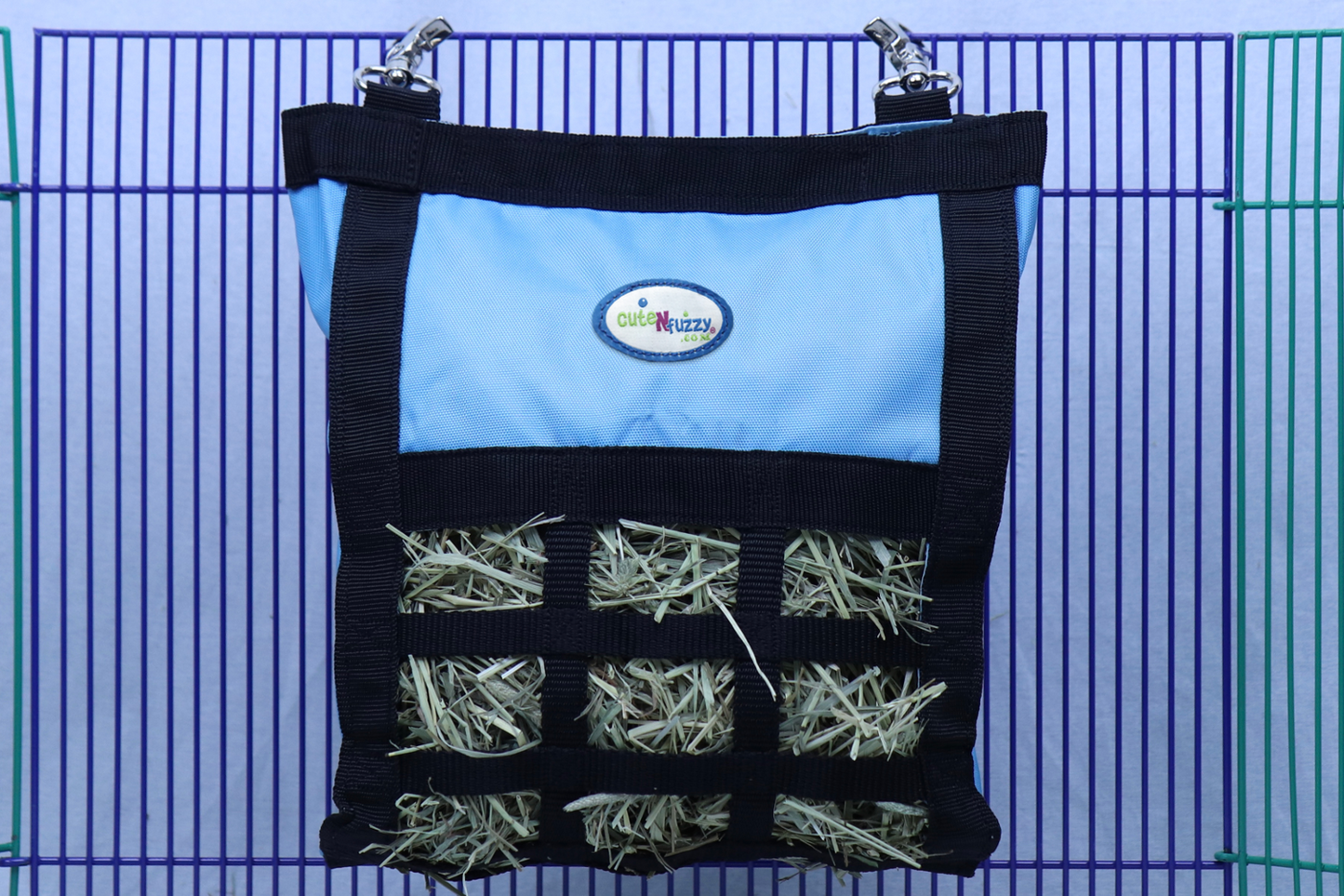 CuteNfuzzy Small Hay Bag for Guinea Pigs and Rabbits with Super Tough Bottom - Blue Color Hanging Bag