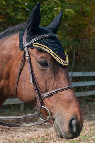 Paris Tack Crochet Horse Fly Veil Ear Bonnet with Crystals
