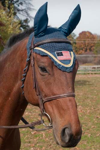 Paris Tack Patriotic American Flag Crochet Horse Fly Veil Ear Bonnet
