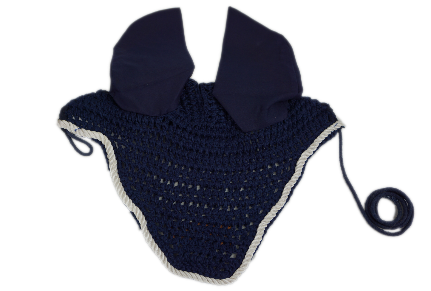 Paris Tack Crochet Horse Fly Veil Ear Bonnet with Forelock Opening Blue