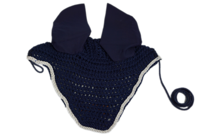 Paris Tack Crochet Horse Fly Veil Ear Bonnet with Forelock Opening Blue