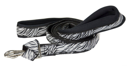 Padded Double Handle Patterned Dog Leash with Warranted Snap Zebra Design 