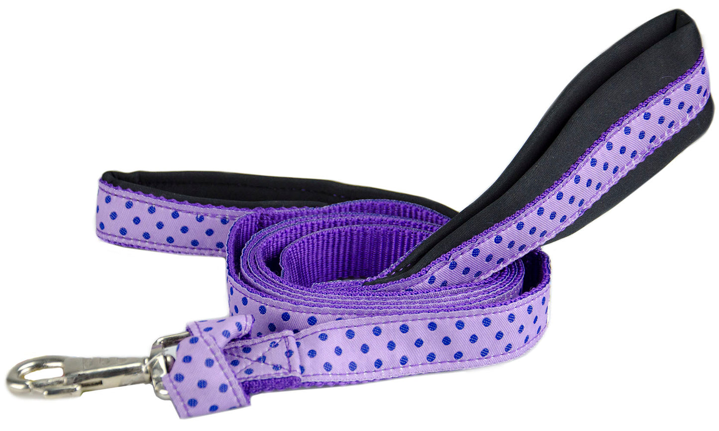  Double Handle Patterned Dog Leash with Warranted Snap OrchidPolkaDots