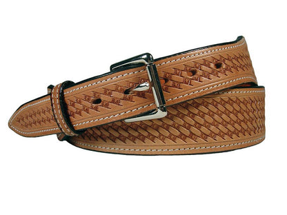 Tapered USA Leather Basket Tooled Western Belt with 1" Buckle