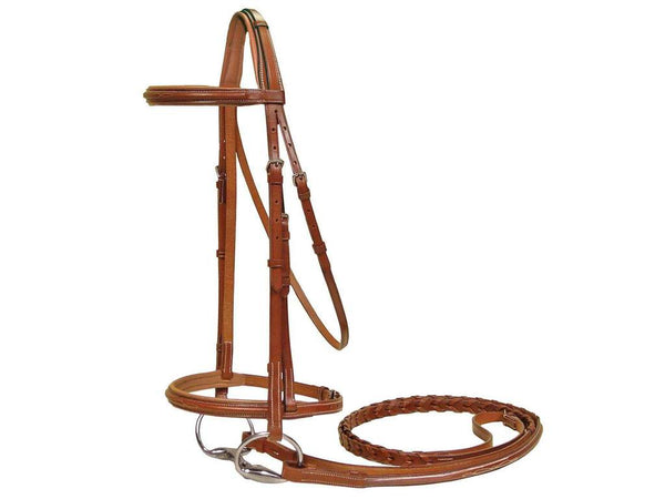 Paris Tack Padded Raised Fancy Stitched Leather English Schooling Bridle with Laced Reins