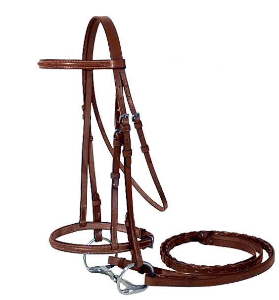Paris Tack Raised Fancy Stitch Leather English Schooling Bridle with Laced Reins Details