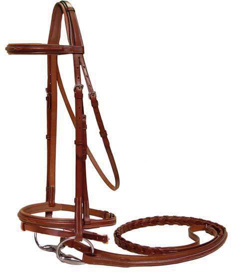 Tack Padded Raised Fancy Stitched Leather English Schooling Bridle with Removable Flash and Laced Reins