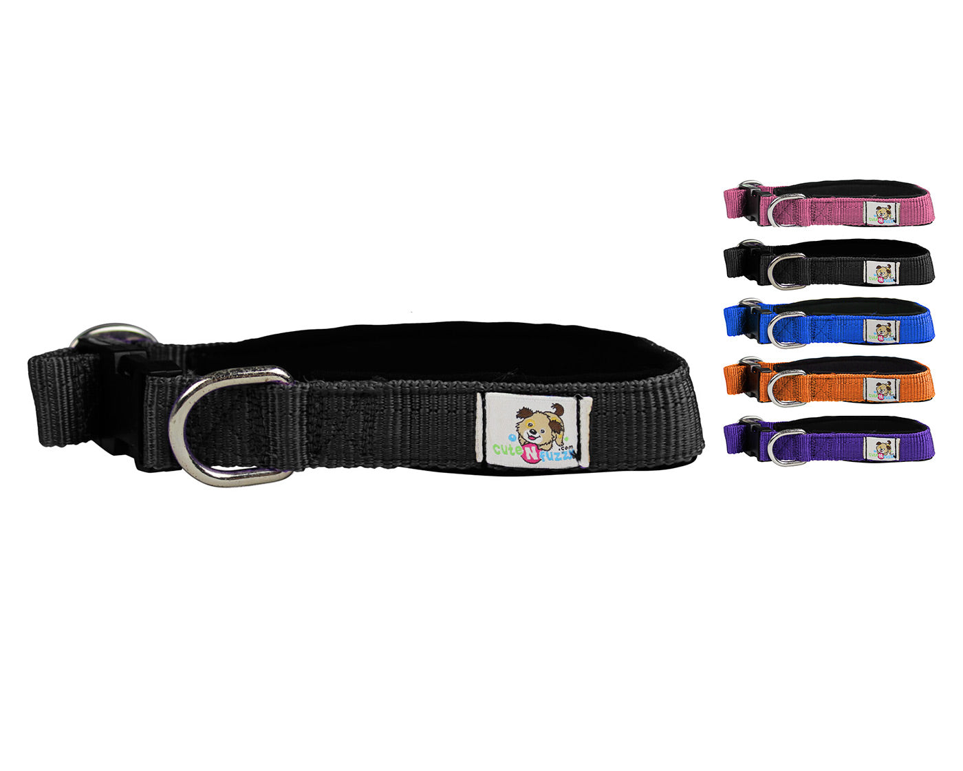 cuteNfuzzy® Adjustable Padded Dog Collar Black Color Set
