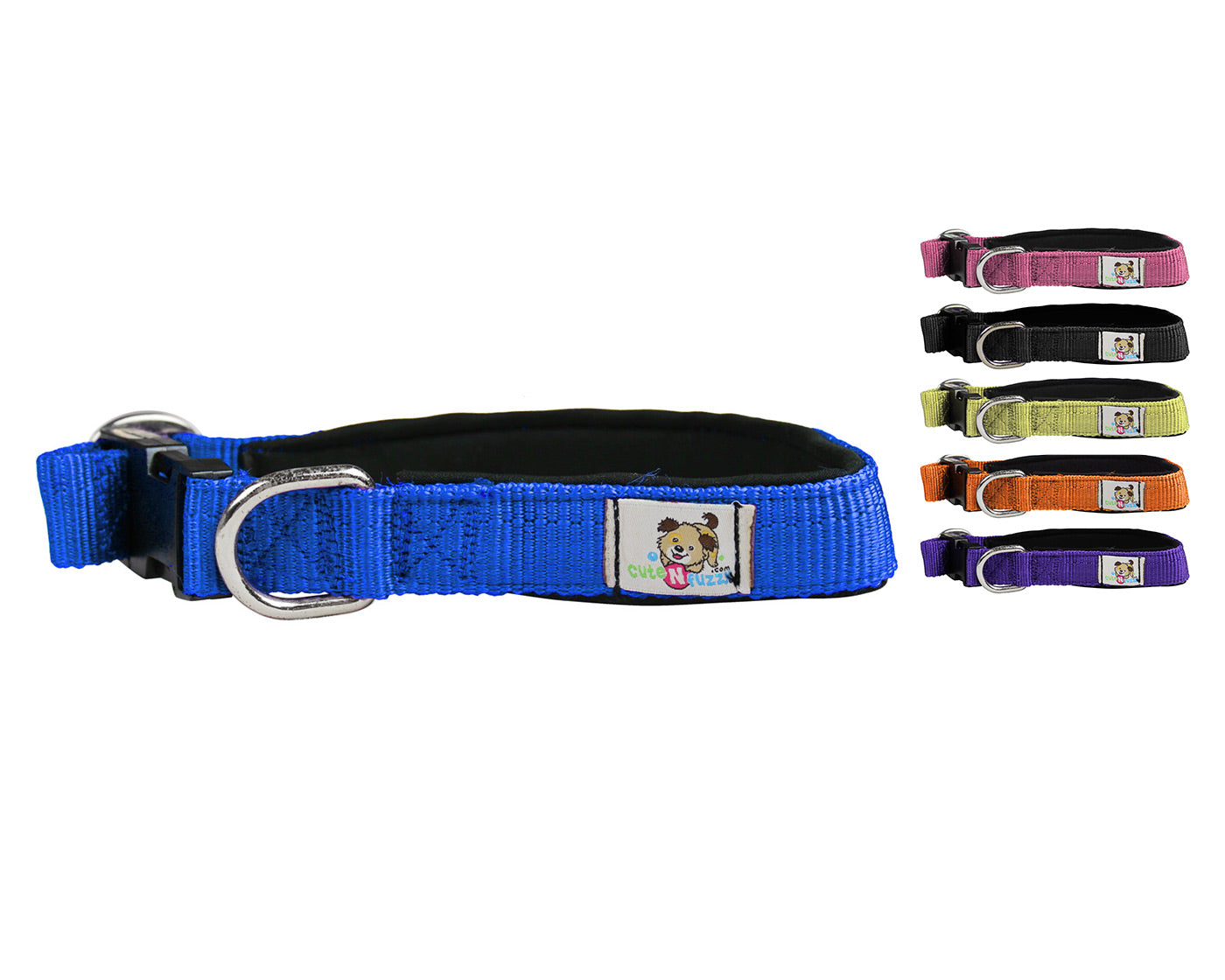 cuteNfuzzy® Adjustable Padded Dog Collar Blue Color  Set