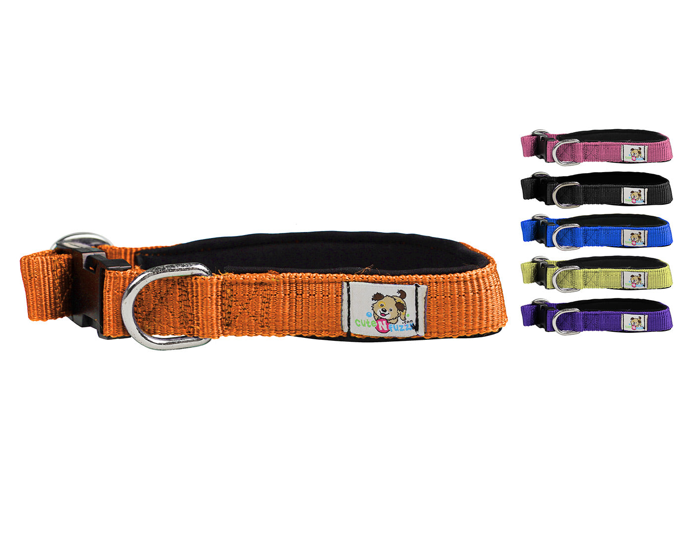 cuteNfuzzy® Adjustable Padded Dog Collar Orange Color Set