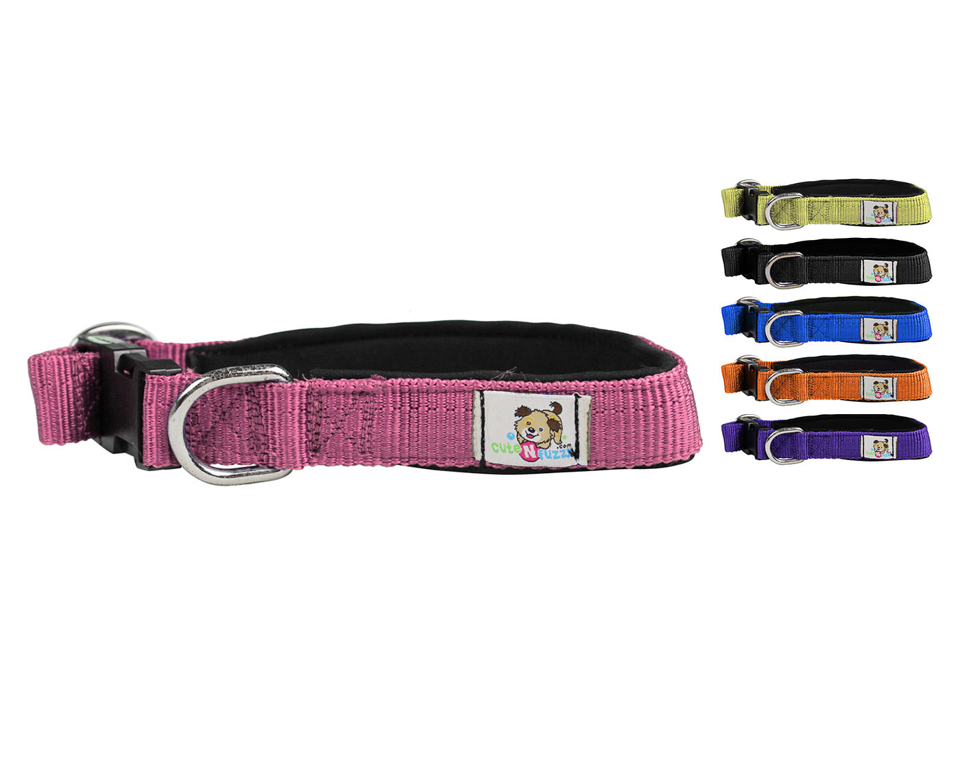 cuteNfuzzy® Adjustable Padded Dog Collar Pink Color Set