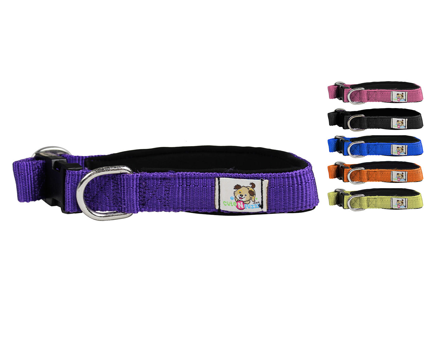 cuteNfuzzy® Adjustable Padded Dog Collar Purple Color Set