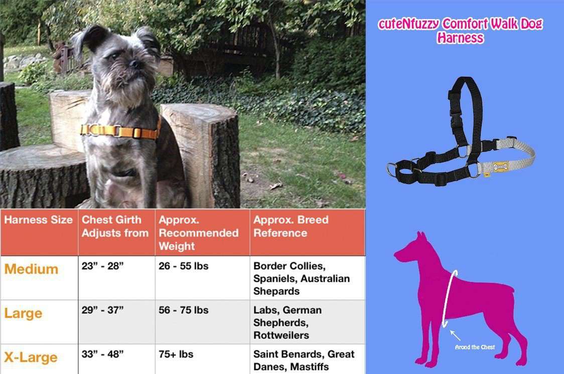  Comfort Walk Dog Harness by  cuteNfuzzyÂ® Size Chart