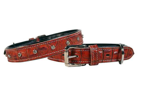 Derby Dog Designer Series USA Leather Padded Alligator With Crystals Dog Collar