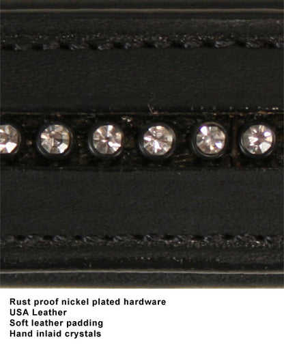 Designer Series USA Leather Padded Dog Collar with Swarovski Crystal Inlay with Stainless Steel Rolled Buckle 