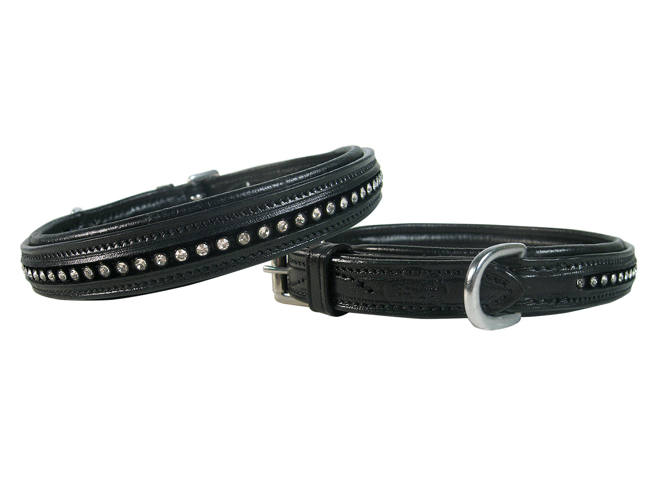 Derby Dog Designer Series USA Leather Padded Dog Collar with Swarovski Crystal Inlay with Stainless Steel Rolled Buckle