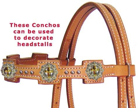 Shiny Silver and Gold Cross Conchos with Screw Back