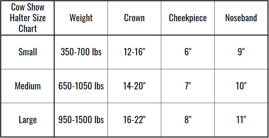 Cow halter size chart
