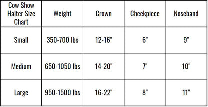 Cow halter size chart