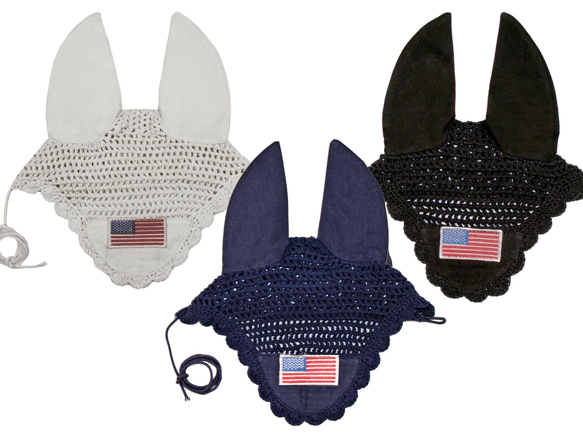 Paris Tack Patriotic American Flag Crochet Horse Fly Veil Ear Bonnet Multi color