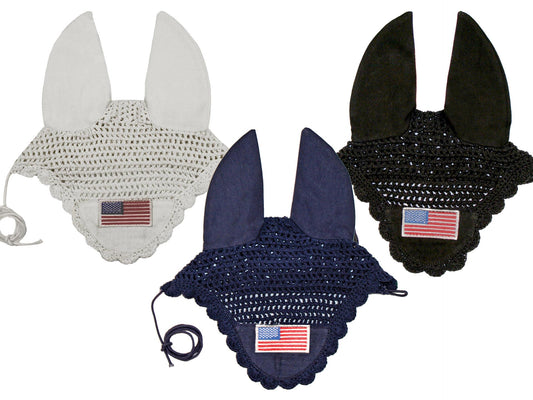 Paris Tack Patriotic American Flag Crochet Horse Fly Veil Ear Bonnet Multi color