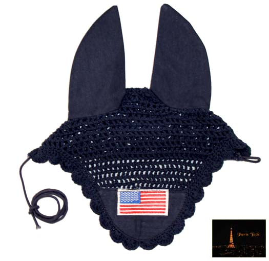 Paris Tack Patriotic American Flag Crochet Horse Fly Veil Ear Bonnet