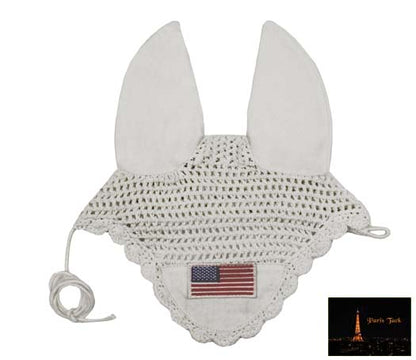Paris Tack Patriotic American Flag Crochet Horse Fly Veil Ear Bonnet White color