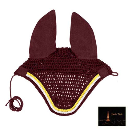 Paris Tack Crochet Horse Fly Veil Ear Bonnet with Gold Rope Brown