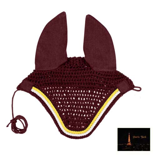 Paris Tack Crochet Horse Fly Veil Ear Bonnet with Gold Rope