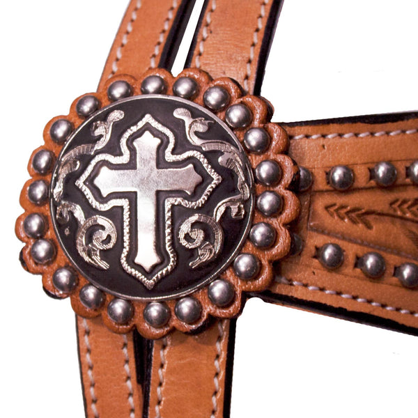 Tahoe Tack Show Studded Crystal Cross Browband Headstall with Matching Reins