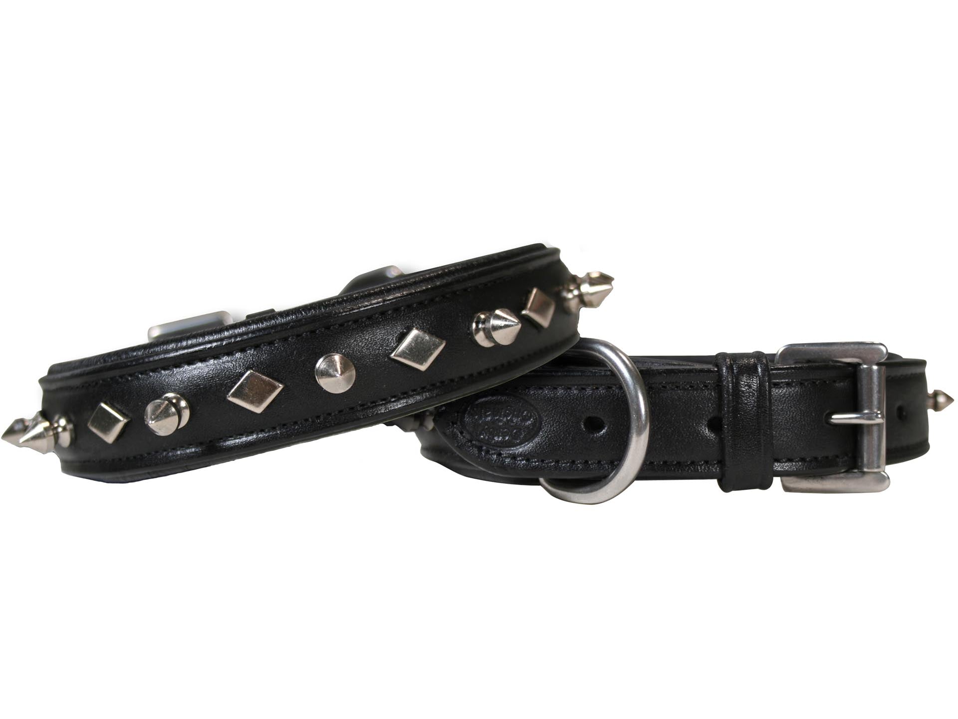 Derby Dog Designer Series USA Leather Spikes and Diamond Padded Dog Collar 