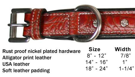  Dog Series Leather Padded Alligator With Crystals Dog Collar with Stainless Steel Rolled Buckle